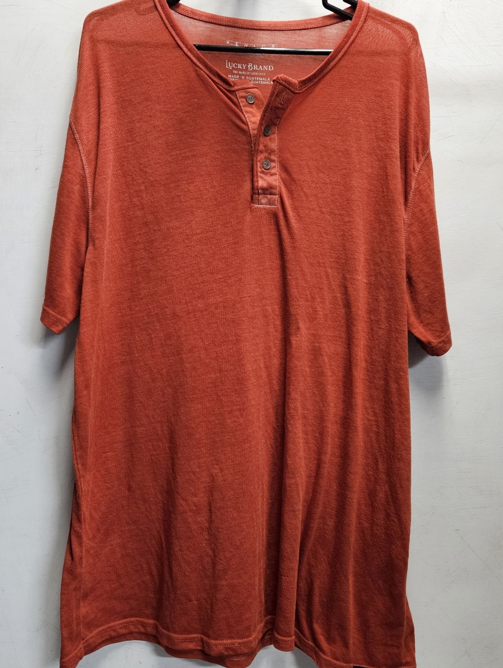 Lucky Brand Men's Short Sleeve Henley Tee in Rust Orange